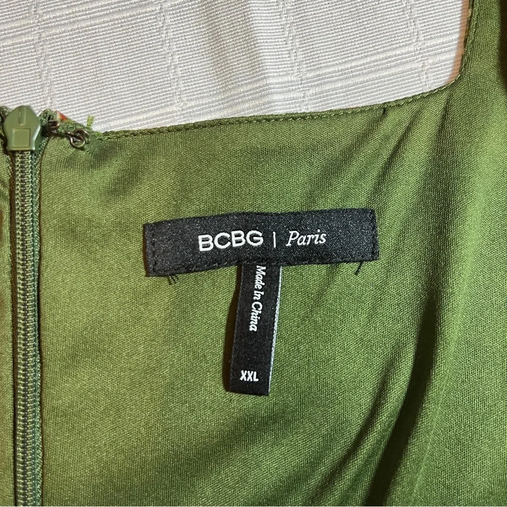 BCBG Olive Green Babydoll Micro Floral Peasant Women's XXL Dress Square Neckline - Picture 10 of 13